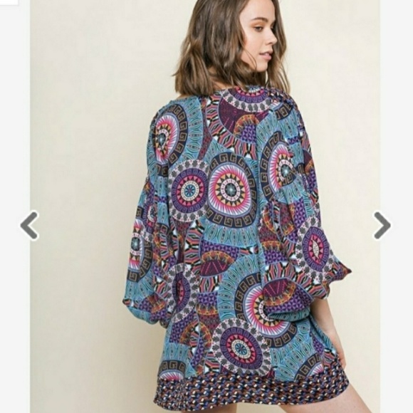 🍒 HP  Medallion Scraf Print Open Front Kimono - Picture 5 of 7